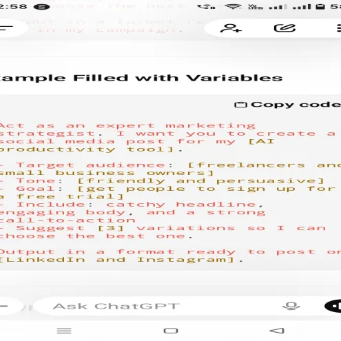 “AI Marketing Prompt Template: Social Media, Ads & Copywriting for High Conversions”