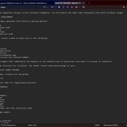 MASTER PROMPT: EBOOK-TO-VIRAL-SHORT-FORM VIDEO ENGINE