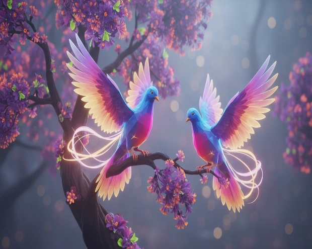 Blue cat and  birds