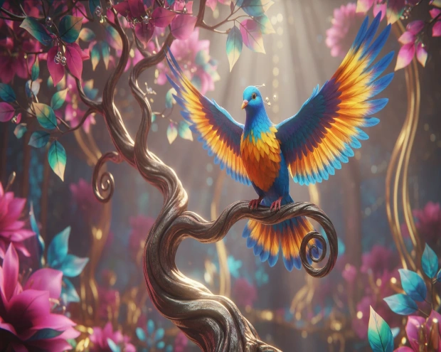Blue cat and  birds